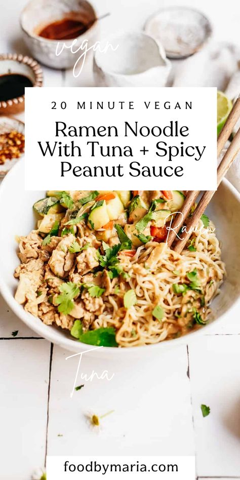 If you know me, you know I love a good bowl of Vegan Ramen Noodles. Ramen is such an easy meal to prepare, it’s budget-friendly, and I don’t know anyone who doesn’t love it. This recipe will take only 20 minutes to pull together, and it’s loaded with flavour. #ramen #quick #easy #tuna #vegan #foodbymaria Tuna Ramen, Ramen Quick, Tuna Vegan, Easy Weekly Meals, Vegan Tuna, Delicious Ramen, Tuna Recipe, Noodles Ramen, Ramen Recipe