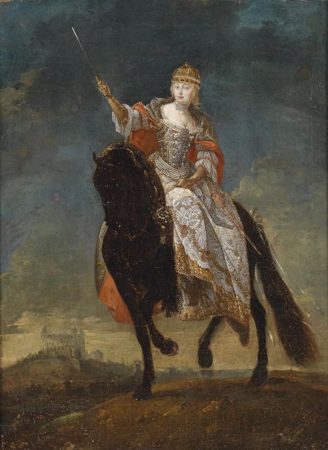 Empress Maria Theresa as Queen of Hungary looking faintly ridiculous in coronation regalia on her horse. Maria Theresa, Empire Romain, Holy Roman Empire, Jig Saw, Bratislava, Roman Empire, Figure Painting, Portrait Painting, Hungary