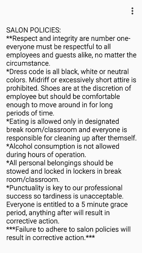 Salon policies. Salon Assistant Duties, Salon Policies, Nail Salon Policies, Late Policy For Salon, Hair Salon Policy, Cancelation Policy Salon, Salon Manager Duties, Salon Policy And Procedures, Hair Stylist Cancellation Policy