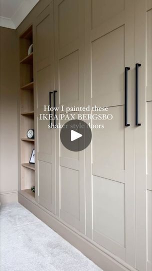 111K views · 2.6K reactions | How I painted our @ikeauk BERGSBO shaker style doors  All details in the reel but please feel free to ask any questions  Primer @zinsseruk BIN primer Paint @lick beige 02 Soho Farmhouse Sealer @makeitrustoleum clear furniture lacquer   #ikea #ikeahack #ikeadiyhack #ikeadiy #diywardrobe #wardrobes #furniturepainting | Kerry Kellett | Giulio Cercato · Our Time (feat. Danelle Sandoval) How To Paint Ikea Pax Wardrobe, Bergsbo Ikea, Ikea Pax Bergsbo, Bergsbo Wardrobe, Bin Primer, Shaker Wardrobe Doors, Farmhouse Wardrobe, Clear Furniture, Primer Paint