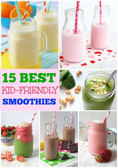 15 Delicious Smoothie that even the pickiest of children will love! #smoothie #smoothiesforkids #kidsfood #kidsdrinks Kids Breakfast Smoothie, Breakfast Smoothies For Kids, Kid Friendly Smoothies, Apple Smoothie Recipes, Healthy Smoothies For Kids, Toddler Smoothies, Smoothie Recipes For Kids, Smoothie Fruit, Toddler Recipes