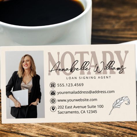 Notary Business Cards, Business Card With Photo, Notary Logo, Qr Code Photo, Notary Public Business, Notary Business, Notary Signing Agent, Signing Agent, Cute Business Cards