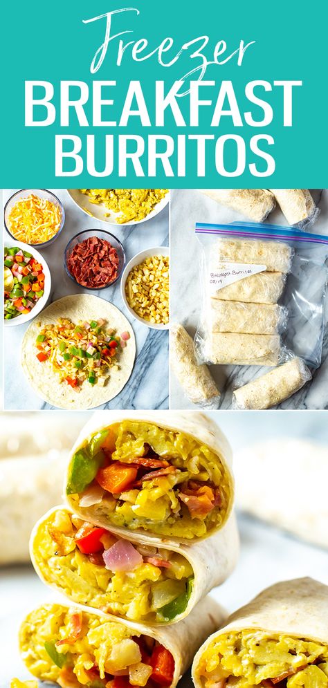 These Meal Prep Freezer Breakfast Burritos are perfect as make ahead breakfasts that you can grab on the go and take with you to work - make them healthier with turkey bacon! #freezermeal #breakfastburrito #mealprep Frozen Breakfast Burritos, Make Ahead Breakfast Burritos, Make Ahead Breakfasts, Breakfast Burritos Frozen, Freezer Breakfast Burritos, Meal Prep Freezer, Frozen Breakfast, Prep Breakfast, Freezer Meal Prep