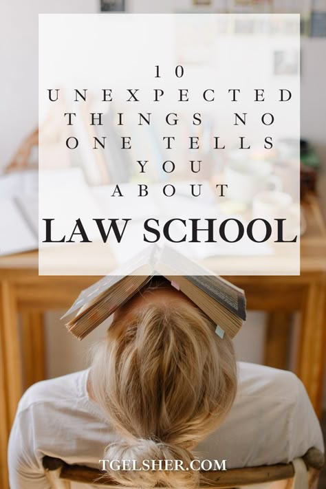 Pin features image of law student with book on her head. Black text is on a white background that reads: 10 Unexpected Things No One Tells You About Law School Law School Notes, Lawyer Vibes, Law School Quotes, Getting Into Law School, Law School Preparation, Gifts For Lawyers, What Is Law, Law School Prep, Personal Statements