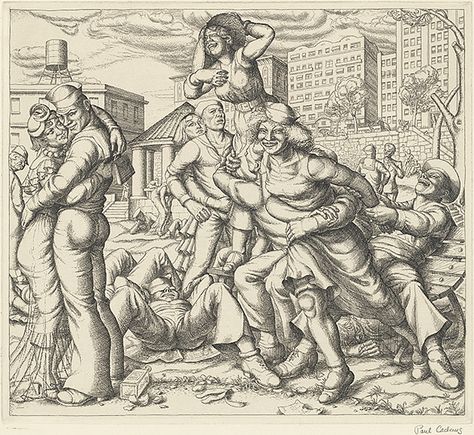 Paul Cadmus, American, 1904 - 1999, Shore Leave, (New York), 1935, etching. Paul Cadmus, Philadelphia Museums, Macho Man, Philadelphia Museum Of Art, Whitney Museum, National Gallery Of Art, Urban Life, Old Master, Modern Prints