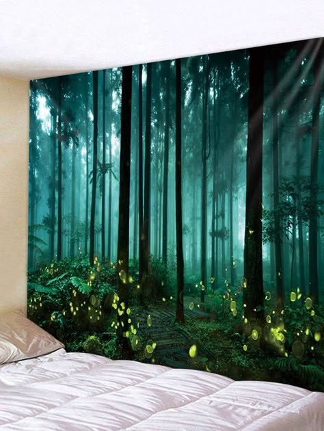 Firefly Painting, Dragon Lair, Dreaming Art, Bar Deco, Cheap Wall Tapestries, Forest Mural, Themed Rooms, Forest Print, Tapestry Wall Art