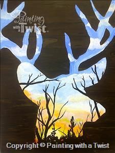 Country Style Things To Paint For A Guy, Western Painting Canvas, Paint Therapy, Deer Heads, Painted Windows, Painting With A Twist, Manly Man, Painting Parties, Deer Painting