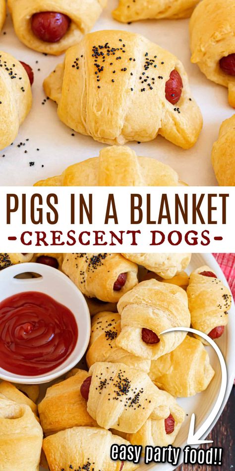 This Pigs in a Blanket recipe takes just 3 ingredients and is ready in 30 minutes! Made with cocktail weiners and crescent rolls, they're a favorite party food, appetizer or kid friendly meal. Cocktail Weiners Recipes, Cocktail Weiners, Pigs In A Blanket Recipe, Shugary Sweets, Crescent Roll Recipes, Easy Party Food, Weiners, Pigs In A Blanket, Super Bowl Food