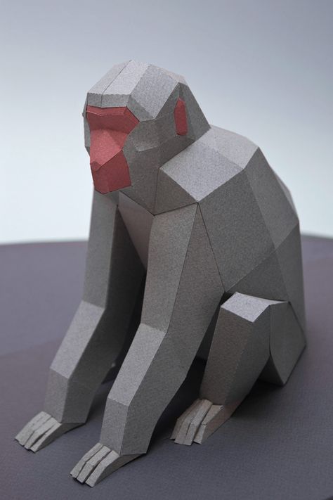 New Geometric Paper Cats and Other Creatures by Estudio Guardabosques | Colossal Japanese Monkey, Lego Animals, Colossal Art, Low Poly Art, Wall Hanging Crafts, 3d Modelle, Paper Animals, Monkey Business, Geometric Animals