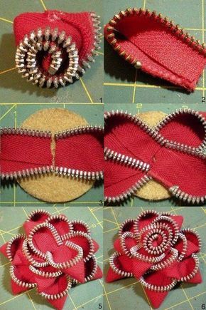 Zipper Flower Embellishments – DIY                                                                                                                                                                                 More Zip Flowers, Artisanats Denim, Zipper Art, Zipper Flowers, Embellishments Diy, Zipper Crafts, Zipper Jewelry, Idee Cricut, Diy Flores