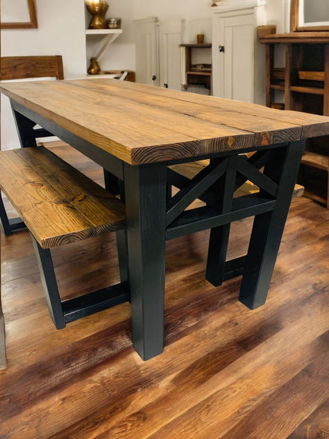 A sleek 6ft narrow farmhouse dining table with clean lines, styled in a bright dining space for a modern farmhouse aesthetic. Narrow Farmhouse Table, Narrow Farmhouse, Farmhouse Style Dining Table, Wood Kitchen Table, Diy Kitchen Table, Modern Farmhouse Table, Rustic Farmhouse Table, Dining Table Ideas, Kitchen Table Wood