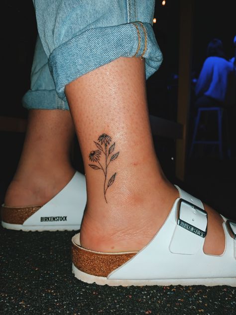 Outside Ankle Tattoos For Women, Daisy Tattoo On Ankle, Small Back Of Ankle Tattoo, Above Ankle Tattoos For Women, Sister Tattoos Ankle, Upper Ankle Tattoo, Ankle Fine Line Tattoo, Side Of Ankle Tattoo, Cute Small Ankle Tattoos