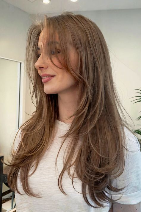 Trendy layered haircuts for long hair Long Hair W Face Framing, Hair Cuts For Women 2024 Long Hair, Haircuts Layers Face Framing, Long Hair Dimensional Layers, Long Hair And Face Framing, Long Layer Hairstyle, Layered Haircut With Long Bangs, Long Connected Layers, Hair Colors For Layered Hair