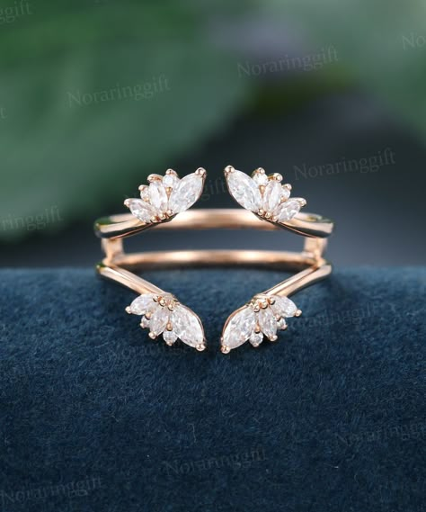 "Marquise cut Moissanite Enhance Curved wedding band Unique rose gold Double band wedding Ring Leaf diamond band Bridal Antique Matching ring -----Ring Information----- +Stones Natural Diamonds or Moissanite Shape & Cut: 3*1.5mm/2*3mm Marquise cut, Round cut Approx weight: 0.53ctw Metal : Solid 14k/18k yellow gold white gold or rose gold, other metal or gemstones, please contact me! Click on the \"Pin It\" icon if you like this item, Thanks so much! Ring Size All rings are standard CA/US size, 3 Double Band Wedding Ring, Gold Band Wedding Ring, Wedding Band Unique, Favorite Engagement Rings, Marquise Cut Engagement Ring, Band Wedding Ring, Wedding Band Styles, Unique Roses, Full Eternity Ring