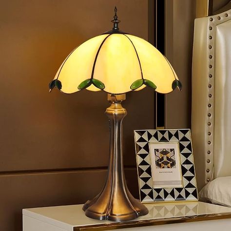 Tiffany Style Table Lamp Yellow Stained Glass Lamp 12 * 12 * 18 Inches Bedside Lamp Nightstand Lamp Desk Lamp for Living Room Bedroom Include 2 LED Bulbs - Amazon.com Desk Light Aesthetic, Stained Glass Table Lamp, Stainglass Lamp, Yellow Bed Sheets, Aesthetic Lamps, Lamp Nightstand, Bedroom Lamps Nightstand, Lamp Yellow, Eclectic Style Decor