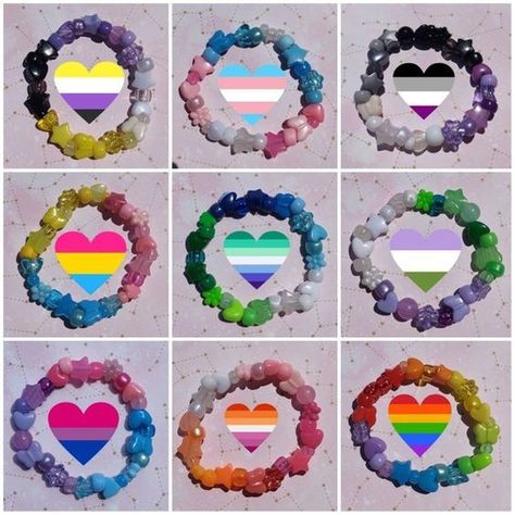 Subtle Pride Accessories, Lgbtq Bracelet Beads, Metal Bracelets Diy, Diy Pride Crafts, Kandi Bracelets Patterns, Kandi Ideas Singles, Gay Bracelets, Pride Kandi, Pride Crafts