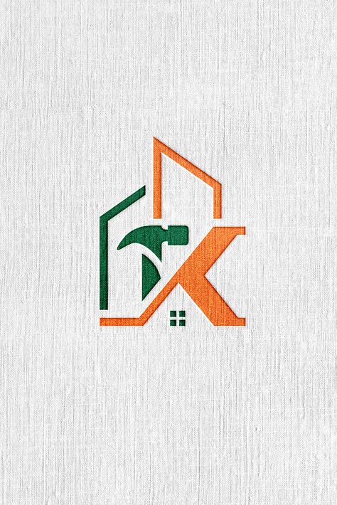 The K letter + hammer + renovation logo combines the elements of craftsmanship, strength, and transformation to create a powerful visual representation of a renovation or construction business.
The logo features a bold and stylized letter "K" as its centerpiece.  The strong and solid form of the letter + hammer conveys stability and reliability, reassuring clients that their projects are in capable hands. Construction Company Logo Design Ideas, Construction Logo Ideas, Renovation Logo, Tk Logo, Sewing Business Logo, Hammer Logo, Free Business Logo, Construction Company Logo, Company Ideas