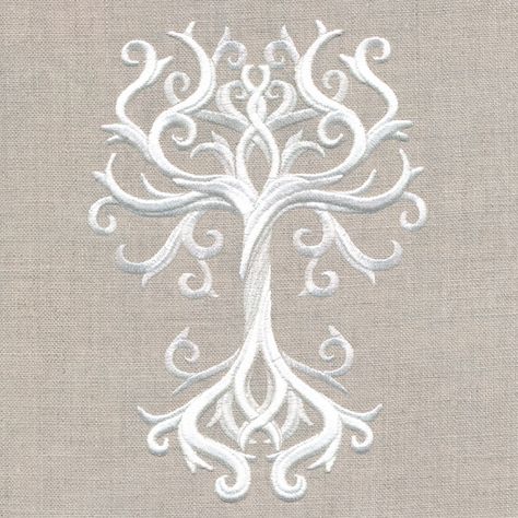 Enchanted Tree (Puff Foam) | Urban Threads: Unique and Awesome Embroidery Designs Embroidered Linen Napkins, Puff Embroidery, Enchanted Tree, The Letter M, Tarot Cloth, Tree Embroidery, Freestanding Lace Embroidery, Celtic Tree Of Life, Urban Threads