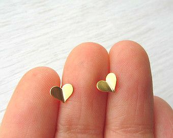 Small Cute Earrings Gold, Aniversary Gift, Aniversary Gifts, Gold Heart Studs, Gold Bar Earrings, Studs Gold, Hammered Hoop Earrings, Minimal Earrings, Golden Heart