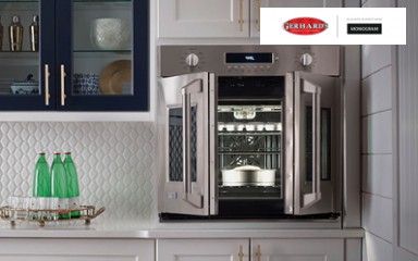 Gerhard's Appliances In Wall Oven, French Door Wall Oven, Cool House Features, Tiffany Kitchen, French Door Oven, Working Pantry, Home Amenities, Distressed Kitchen Cabinets, Adu Kitchen