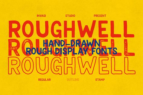 Roughwell Family - Handdrawn by InvasiStudio on Envato Elements 1960s Packaging, Contemporary Magazine, Food Unique, Rough Hands, Hand Drawn Fonts, Distressed Texture, Magazine Editorial, Print Illustration, Vintage Type