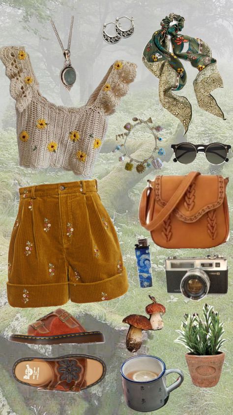 Cute boho hiking camping outfit #ootd #nature #vibes #cottagecore #hippievibes #summer Boho Hiking Outfit, Camping Outfit, Nature Vibes, Forest Cabin, Earthy Outfits, Hippie Vibes, Camping Outfits, Hiking Outfit, Boho Outfits