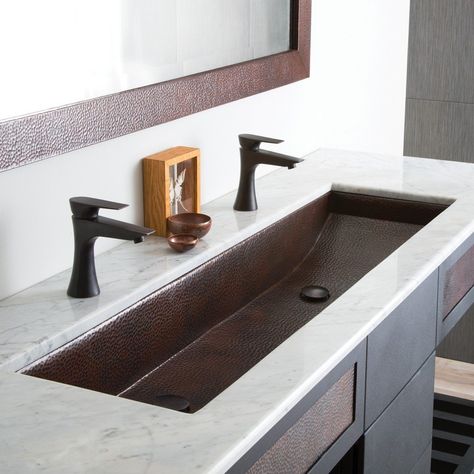 Trough Sink Bathroom, Bathroom Sink Ideas, Copper Sink Bathroom, Drop In Bathroom Sinks, Rectangular Sink Bathroom, Best Kitchen Design, Copper Bathroom, Trough Sink, Bath Sinks