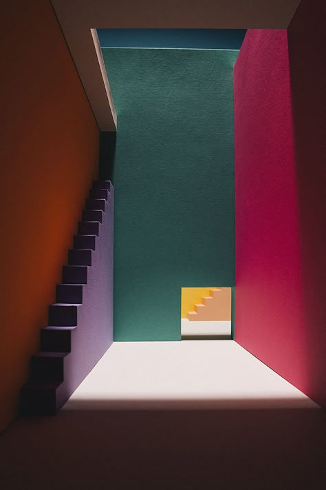 Creative couple blur lines between art, architecture and cinematography | Creative Boom Colour Architecture, Architectural Art, Liminal Spaces, Foto Art, 1k Followers, Location Photography, Paper Artist, Design Milk, Color Textures