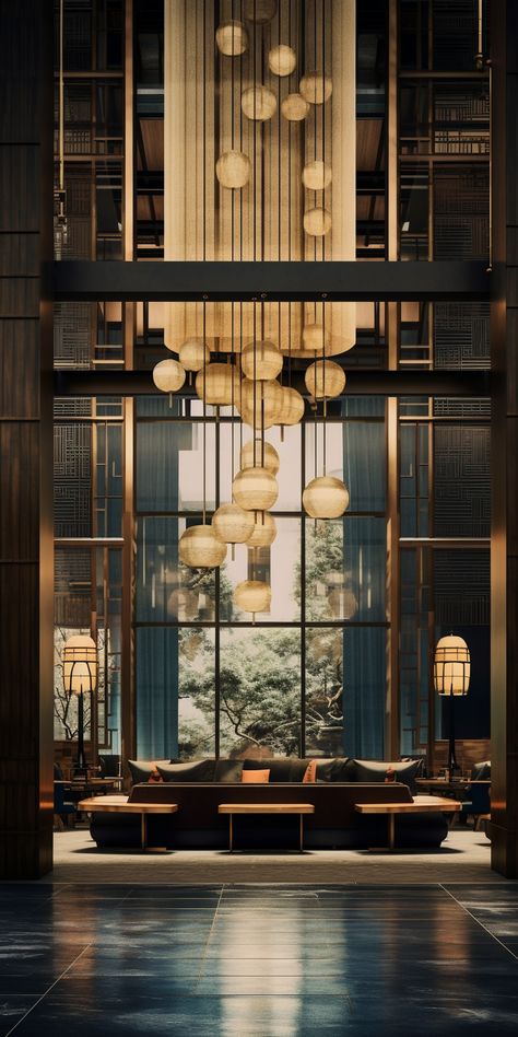 Mezanine Interior Design Restaurant, Art Deco Lobby, Japanese Restaurant Interior, Restaurant Trends, Eclectic Restaurant, Hotel Lobby Design, Lobby Interior Design, Lobby Interior, Hotel Interior Design