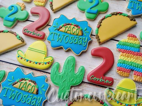 Taco Twosday Birthday Boy, Second Birthday Boy, Taco Twosday Birthday, Second Birthday Boys, Taco Twosday, Custom Cookie, Cookie Ideas, Cookie Art, Birthday Cookies