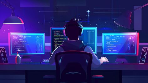 Front End Developer Wallpaper, Computer Science Programming, Tech Ideas, Wearing Headphones, A Dark Room, Screen Photo, 8k Wallpaper, Dark Room, Software Engineer