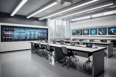 Large laboratory with AGI-powered teacher. Generative Ai royalty free stock image Future Computer, Digital Education, Stock Images Free, Stock Illustration, Royalty, Royalty Free, Computer, Education