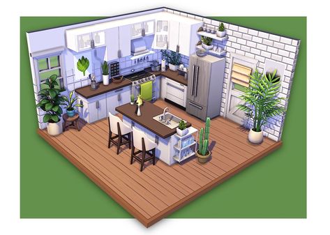 Pinterest : @wefeld Farmhouse Living Room Sims 4, Sims 4 Room Ideas Kitchens, Sims 4 Kitchen Ideas, Sims 4 Loft, Sims4 House, Sims Inspiration, Sims 4 Kitchen, Die Sims 4, Sims Houses