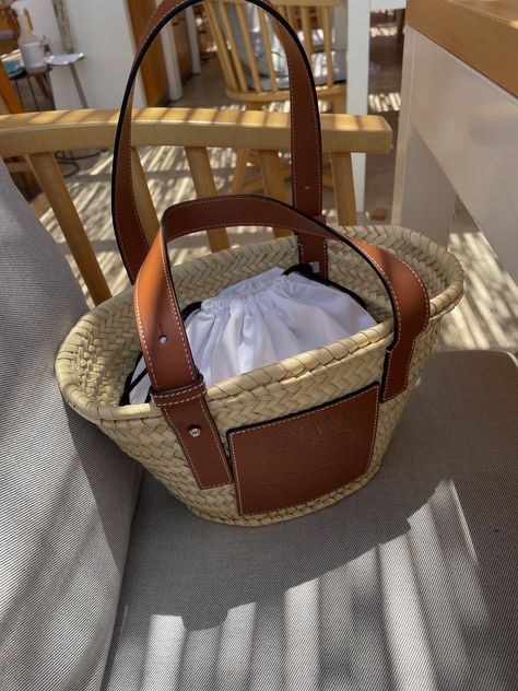 Loewe Leather-trimmed basket bag curated on LTK Summer Outfits Minimal, Loewe Basket Bag, Summer Basket, Outfits Minimal, Dream Bags, Dream Summer, Square Baskets, European Summer Outfits, Neutral Style