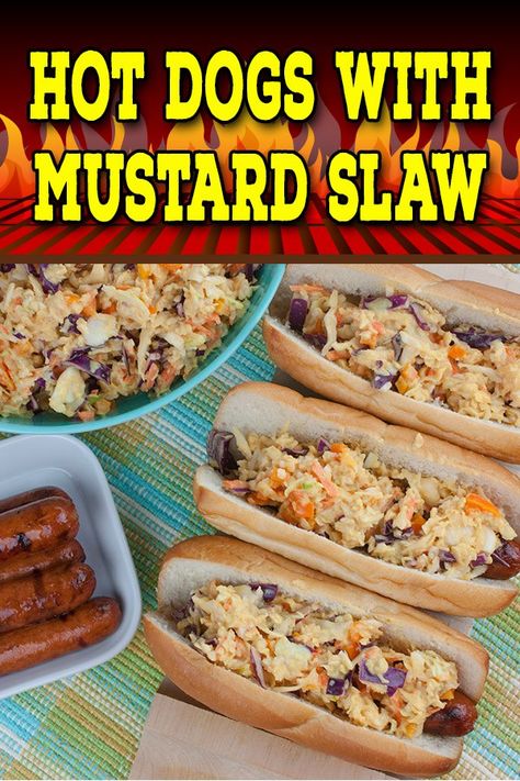 Hot Dog Slaw Recipe, Mustard Coleslaw, Mustard Slaw, Keto Cole Slaw, Hot Dog Sauce Recipe, Slaw Dog, Hot Dog Recipe, Hot Dog Sauce, Hot Dog Chili