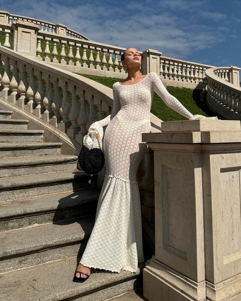 @sorelle_era 🤍 | Instagram White Lace Maxi Dress, White Lace Maxi, Flare Long Sleeve, Dresses Spring, White Lace Dress, White Maxi, Lace Maxi, Long Sleeve Bodycon, Long Sleeve Bodycon Dress