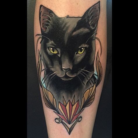 Tattoo by @brian_povak Watercolor Fox Tattoos, Cat Tattoo Ideas, Fox Tattoo Design, Cat Tattoo Simple, Male Cat, Black Cat Tattoos, Cat Tat, Black Fox, Fox Tattoo