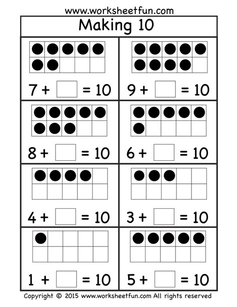 Free Making Ten Worksheet FF7 Ten Frames Kindergarten, Making Ten, Worksheets Kindergarten, First Grade Worksheets, Subtraction Worksheets, Addition Worksheets, Free Math Worksheets, Ten Frame, 1st Grade Worksheets