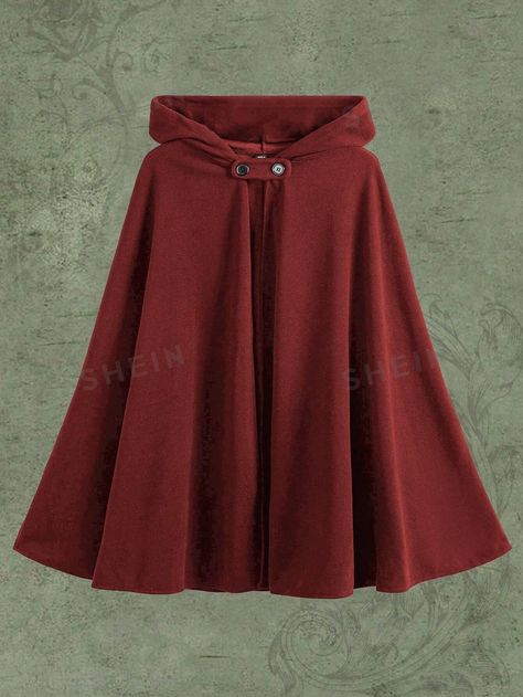 Plus Size Women's Hooded Cape Woolen Coat | SHEIN USA Red Cape Aesthetic, Red Capes, Cape With Hood, Red Riding Hood Costume, Red Cape, Hooded Cape, Woolen Coat, Little Red Riding Hood, Red Shorts