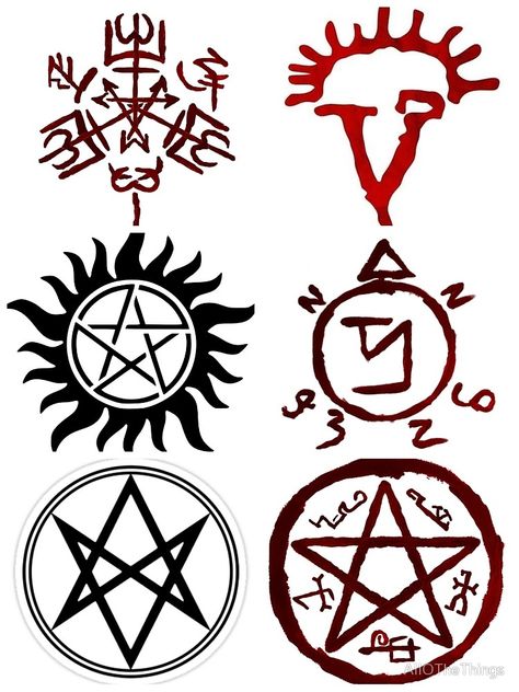 Supernatural Symbols by AllOTheThings Devil Symbol, Quotes Supernatural, Supernatural Symbols, Supernatural Poster, Supernatural Drawings, Supernatural Bloopers, Supernatural Tattoo, Supernatural Tumblr, Supernatural Imagines