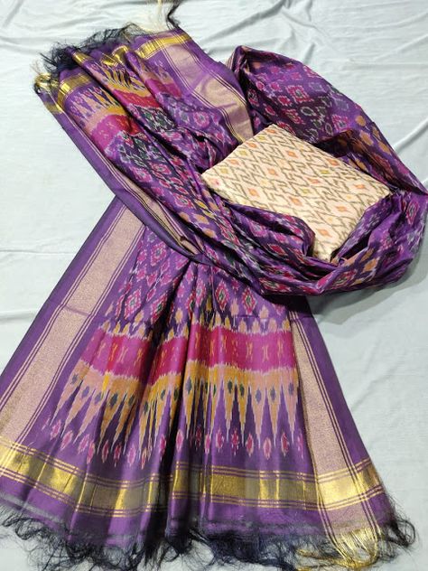 Ikkath sico dress materials | ElegantFahionWear Pattu Sarees Wedding, Top With Dupatta, Ikkat Dress Materials, Ikkat Dresses, Cotton Silk Dress, Sarees Wedding, Elegant Fashion Wear, Ikkat Pattu Sarees, Suits Design