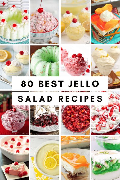 80 Best Jello Salad Recipes Jello Salad Recipes, Layered Jello Recipe, Jello Pudding Desserts, Green Jello Salad, Jello Deserts, Jello Fruit Salads, Jelly Salad, Jello With Fruit, Recipes With Cool Whip