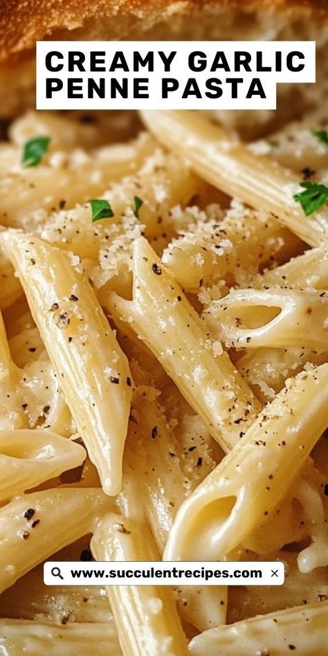 Rich, garlicky, and oh-so-satisfying, this quick and simple pasta dish is perfect for busy weeknights. Garlic Penne Pasta, Pasta Side Dishes Easy, Garlic Parmesan Cream Sauce, Creamy Garlic Penne Pasta, Baked Casseroles, Creamy Garlic Pasta, Penne Pasta Recipes, Quick Pasta Recipes, Parmesan Cream Sauce