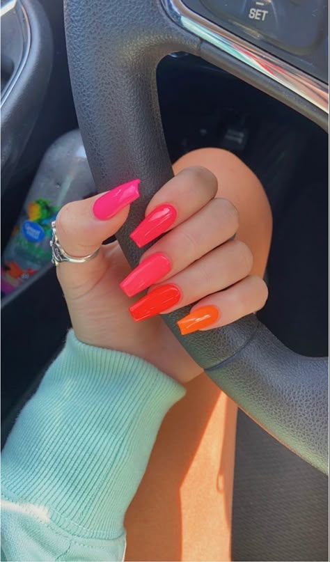 Summer Nails Square Bright, Summer Nail 2024 Trends Coffin, Simple Nail Ideas Almond Shape Summer, Bright Nails 2024, Bright Spring Nails 2024, Nails With 2 Colors, Trendy Summer Nails 2024 Square, Summer Time Nail Ideas, Long Square Summer Nails