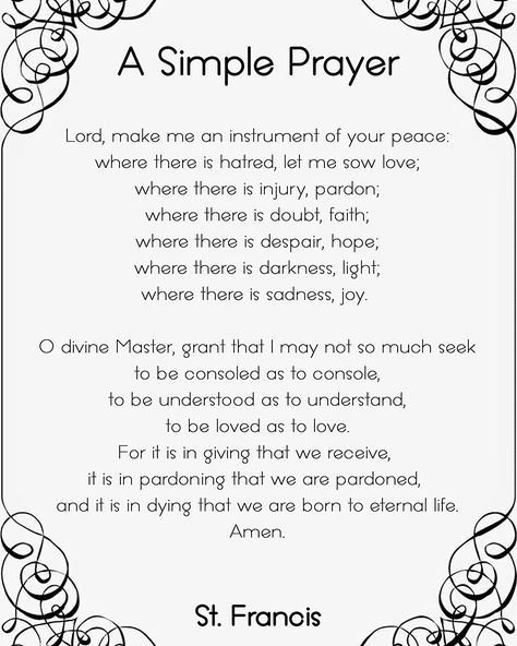 St Francis Prayer, Famous Prayers, Francis Of Assisi Prayer, Prayer For Mothers, Simple Prayers, Prayer For Peace, Spiritual Prayers, Daily Positive Affirmations, Inspirational Prayers