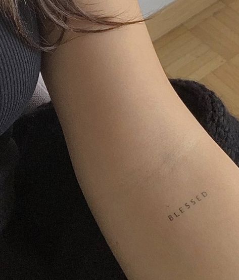 Fine Line Tattoo Christian, Blessed Tattoo For Women, Blessing Tattoo, Bliss Tattoo, Blessed Tattoo Ideas, Blessed Tattoo, Secret Tattoo, Cross Tattoos For Women, Circle Tattoos