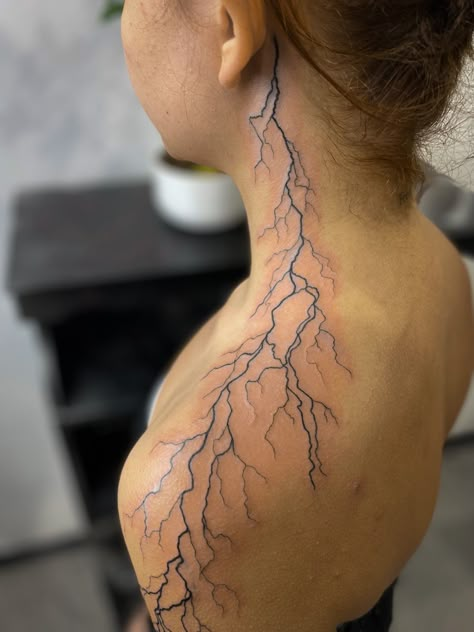 Lighting Tattoo Women, Lighting Tattoo On Shoulder, Lighting Bolt Tattoo Shoulder, Lighting Tattoo Design Women, Lightning Shoulder Tattoos For Women, Lightning Neck Tattoo, Lightning Tattoo Shoulder, Lighting Tattoo Shoulder, Lighting Tattoo Design