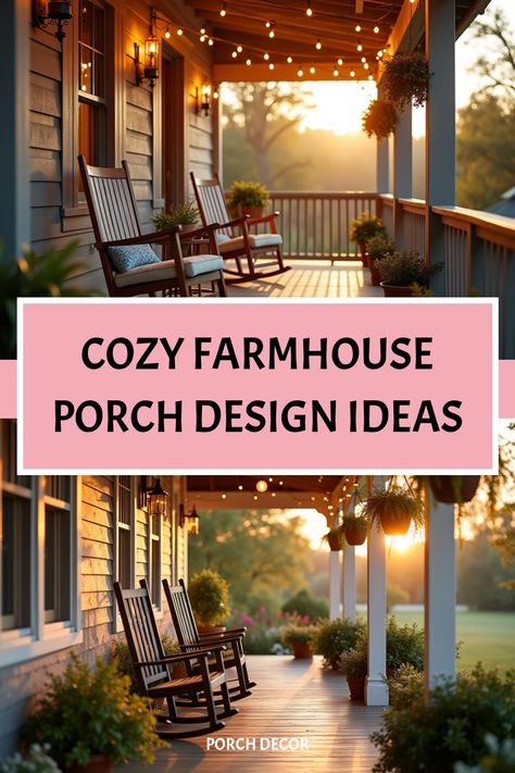 Warm golden hour lighting on farmhouse front porch Front Porch Designs Farmhouse, Rustic Front Porch Ideas Entrance, Rustic Farmhouse Porch Decor, Shiplap Front Porch, Front Porch Design Farmhouse, Porch Bench Decorating Ideas, Covered Porch Ideas Decorating, Farmhouse Back Patio, Country Porches Farmhouse