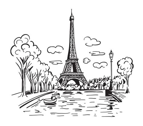 Premium Vector | The Eiffel Tower in Paris with the city in the background Landmark of Paris Vector linear Paris Vector, Village Logo, Eiffel Tower Illustration, Tower Illustration, Eco Village, Eiffel Tower In Paris, Tower In Paris, Paris Architecture, City Background