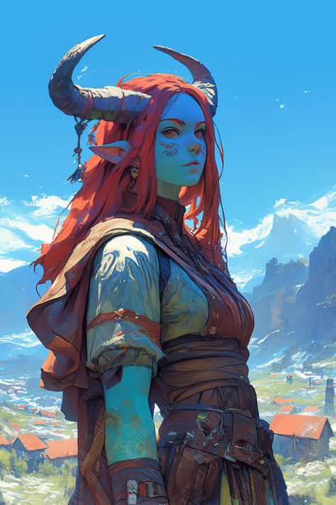 Tiefling Druid/Ranger/Barbarian Tiefling Ranger Dnd, Dnd Tiefling Druid, Tiefling Druid Female, Female Barbarian Character Design, Tiefling Female Character Design, Genasi Barbarian, Druid Oc, Tiefling Ranger, Tiefling Barbarian